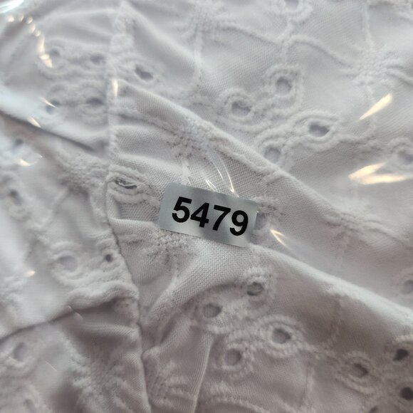 Junior's White Almost Famous Eyelet Mini Dress Ruched Short Sleeves Lined L - Picture 11 of 11